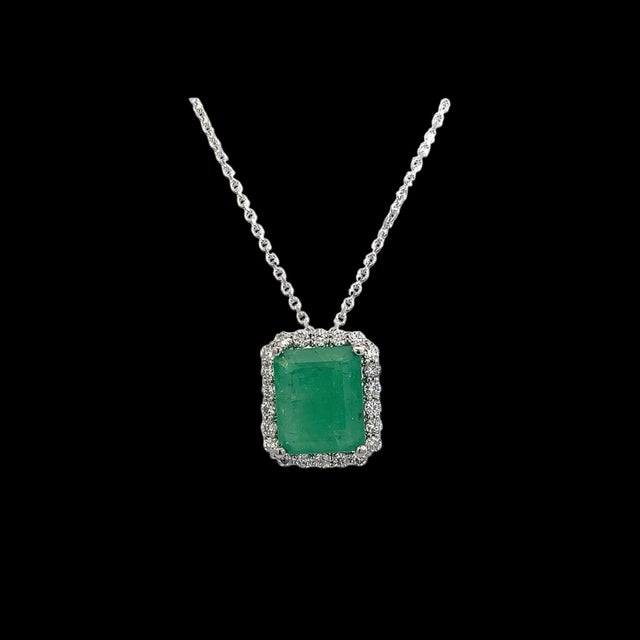 Metal Natural Emerald Diamond Necklace 18" 14k White Gold 2.64 TCW Certified For Sale - Image 7 of 12