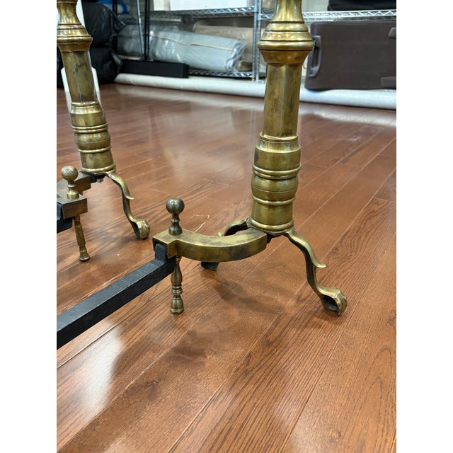 19th Century Antique American Brass and Cast Iron Fireplace Andirons W. Ball and Claw Feet For Sale - Image 11 of 12