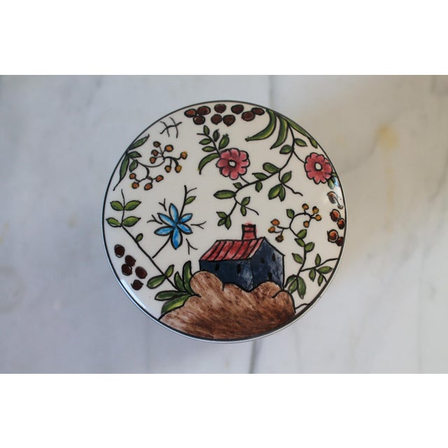 Vintage Hand-Painted Portuguese Ceramic Canister or Trinket Pot For Sale - Image 4 of 10