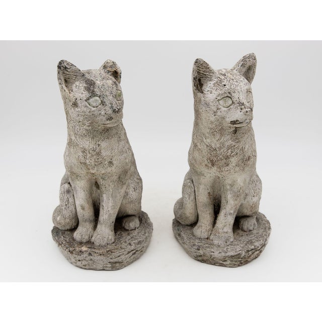 White Vintage Composite Stone Cat Garden Statue, French 1970s For Sale - Image 8 of 8
