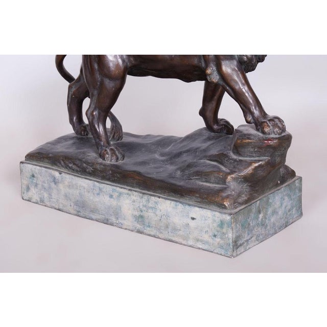 Art Deco Sclpture of Lion in Ceramic and Bronze from Goldscheider, Vienna, Austria, 1910s For Sale - Image 4 of 14