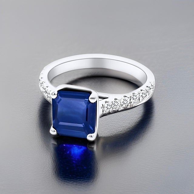 Natural Sapphire Diamond Ring 14k W Gold 3.18 TCW Certified, , Size 7 For Sale - Image 18 of 18