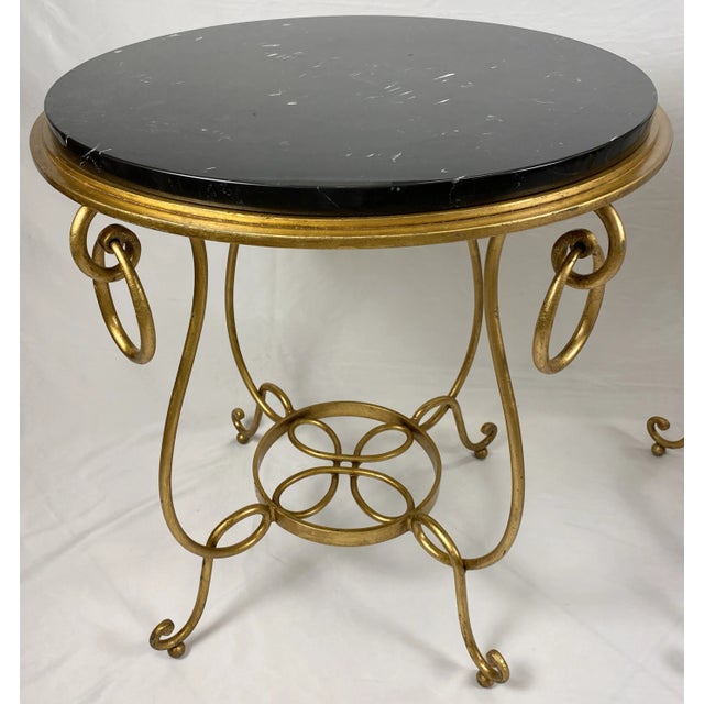 Pair of Rene Drouet Style Marble and Gilded Iron Side Tables For Sale - Image 9 of 11