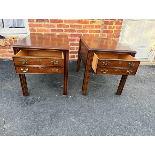 Late 20th Century Pair of Chippendale Style Altavista Virginia Inlaid Side End Tables by Lanes For Sale - Image 18 of 18
