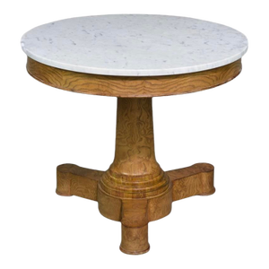Mid 20th Century Empire Style Burled Ash White Marble Top Gueridon