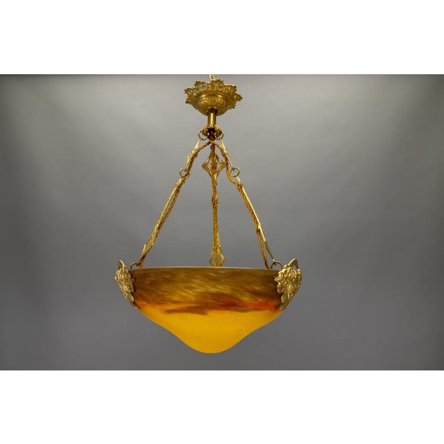French Art Nouveau Pâte de Verre Glass and Bronze Pendant Lamp from Muller Frères, 1920 For Sale - Image 17 of 18