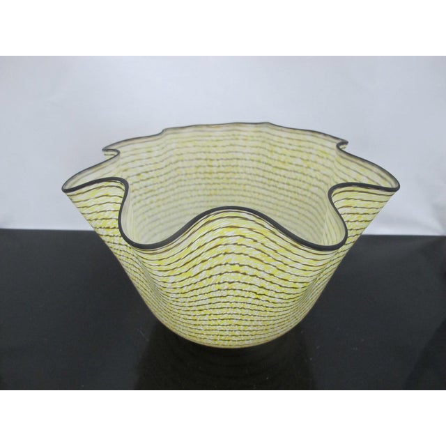 Glass Kosta Boda Sweden Carmen Large Yellow Art Glass Handkerchief Ruffle Bowl Signed For Sale - Image 7 of 12