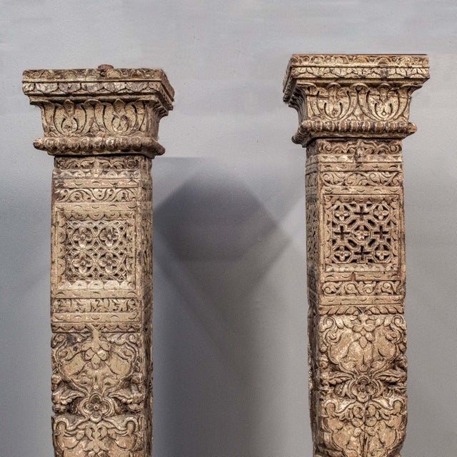 Indian Antique Pair of Mughal Style Pillars From India For Sale - Image 3 of 14