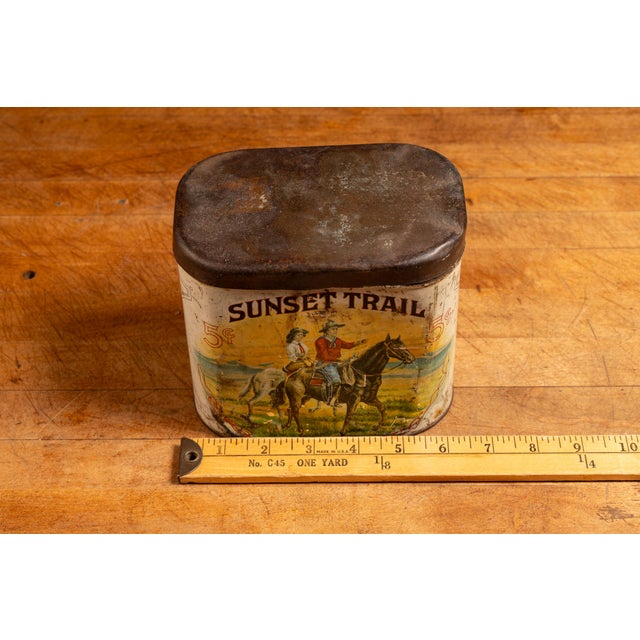 Mid 20th Century Sunset Trail Western Cigar Advertising Tin For Sale In Chicago - Image 6 of 6