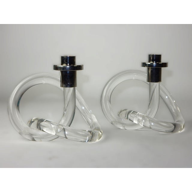 Dorothy Thorpe 1970's Dorothy Thorpe Lucite & Chrome Pretzel Candle Holders - A Pair For Sale - Image 4 of 5