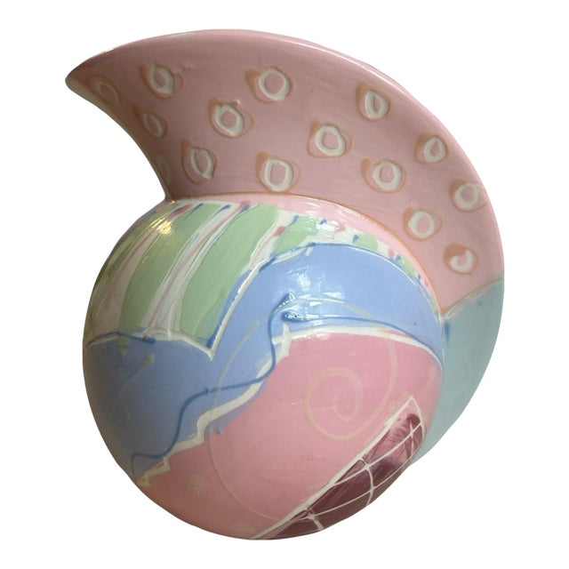 Vintage 1980s Ceramic Pitcher Vase Postmodern Colorful Pastel, Signed For Sale