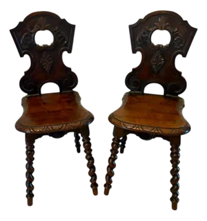 Set of Antique Victorian Carved Oak Hall Chairs, 1880