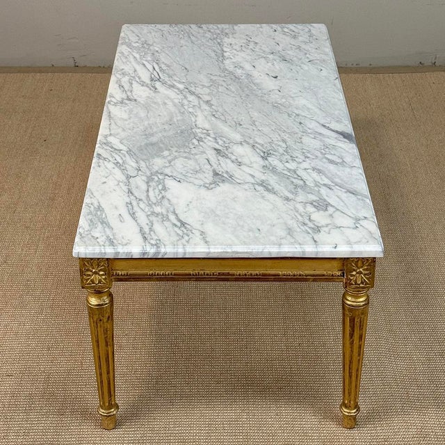 French Louis XVI Giltwood Coffee Table With Carrara Marble For Sale - Image 14 of 18