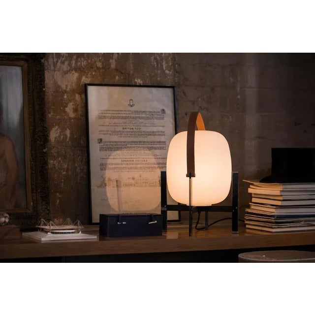 Not Yet Made - Made To Order Cesta Metálica with Leather Handle Table Lamp by Miguel Milá For Sale - Image 5 of 11