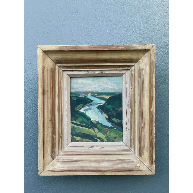 This evocative original oil on board, signed and dated "Buchanan '49," offers a masterful mid-century exploration of the...