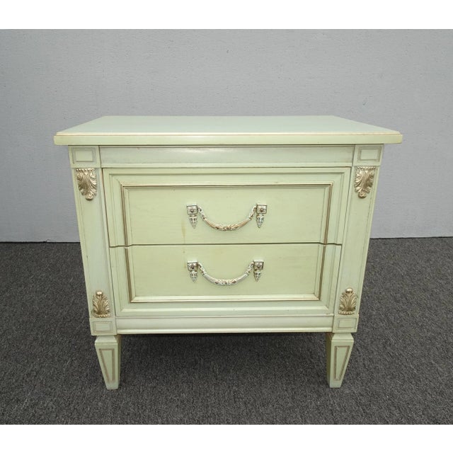 Vintage French Louis Style Lite Green Nightstand W Brass Handles For Sale - Image 13 of 13