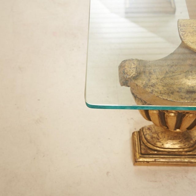 Coffee Table with Glass Top with Gilded Wooden Capitals For Sale - Image 6 of 9