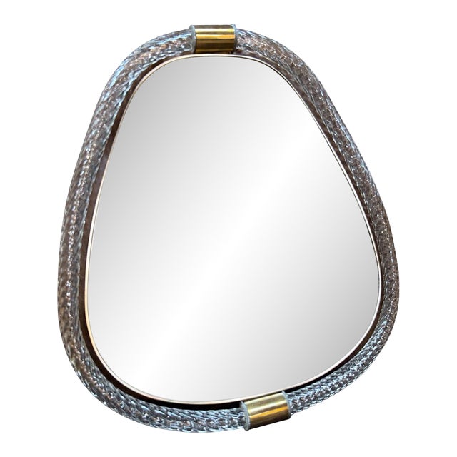 Murano Glass Wall Mirror With Brass Accents For Sale