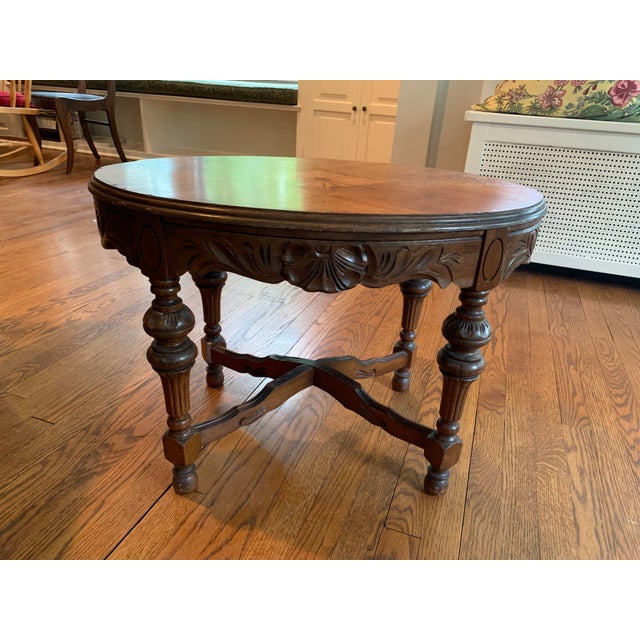 Antique Traditional Wood Inlay Oval Side Coffee Table Chairish