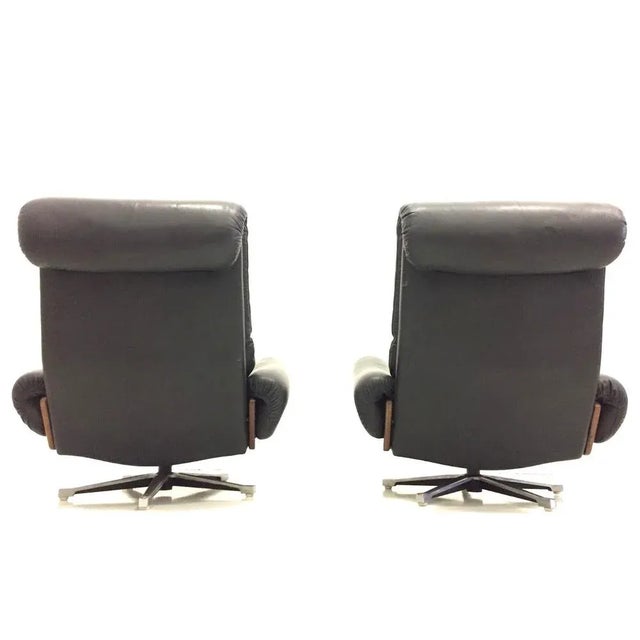 Black Set of Leather Swivel Armchairs by André Vandenbeuck for Strässle, 1960s For Sale - Image 8 of 11