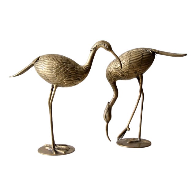 Mid Century Brass Heron Figurines Pair For Sale