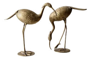 Mid Century Brass Heron Figurines Pair