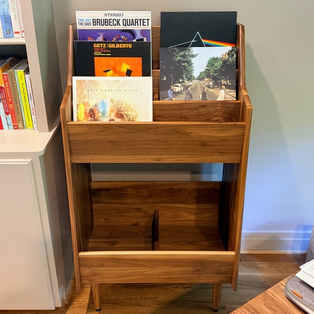 Luxe 2-Bay Walnut Record Stand From Symbol For Sale In Washington DC - Image 6 of 9