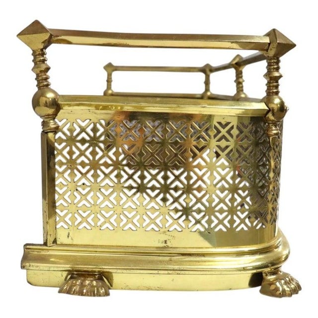 Brass Antique Brass Fender Fireplace Screen With Paw Feet C1920 For Sale - Image 8 of 12