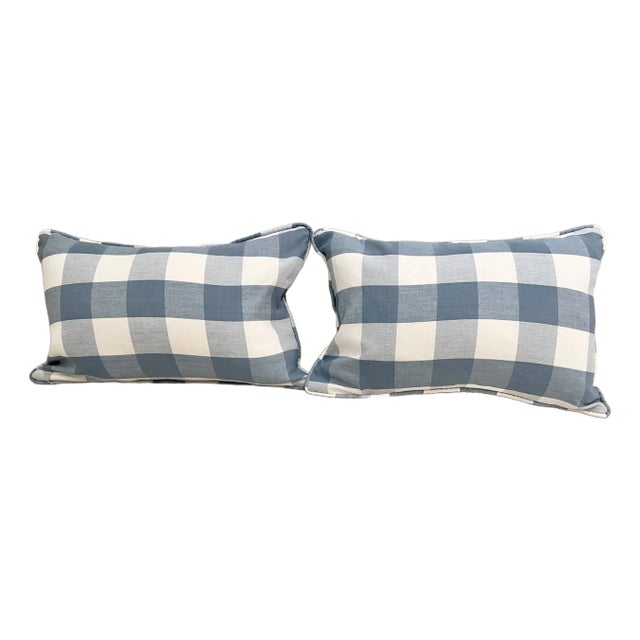 Romo Kemble Check Lumbar Pillow Covers in Oxford Blue- a Pair For Sale