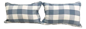 Romo Kemble Check Lumbar Pillow Covers in Oxford Blue- a Pair