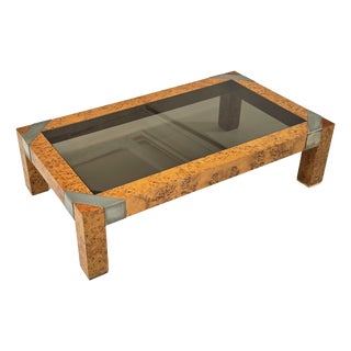 Mid-Century Modern Smoked Glass and Wood Coffee Table from Milo Baughman, 1970s For Sale