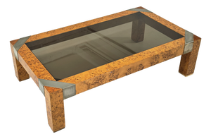 Mid-Century Modern Smoked Glass and Wood Coffee Table from Milo Baughman, 1970s