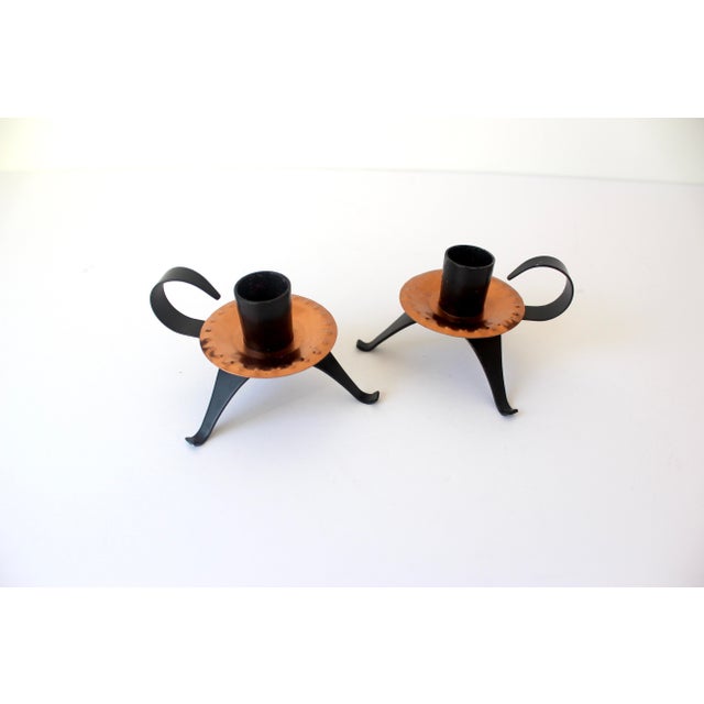 Mid 20th Century Set of Two Mid Century Modern Retro Atomic Style Copper and Black Candle Holders Made in Sweden For Sale - Image 5 of 10