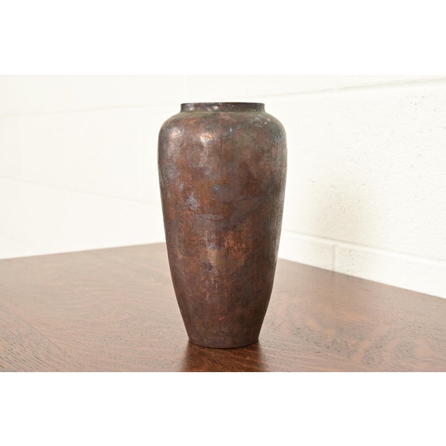 Art Deco Ramon Ramirez Arts & Crafts Hammered Copper Vase For Sale - Image 3 of 9