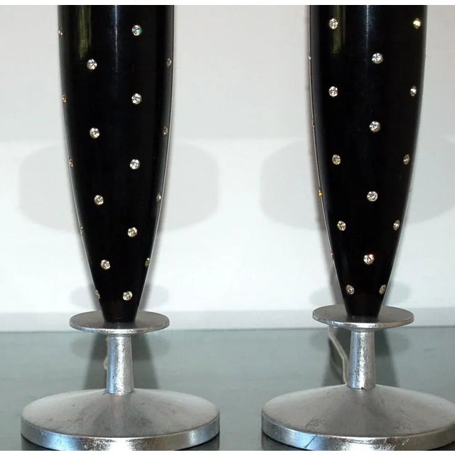 1950s Vintage Tommi Parzinger Rhinestone Studded Table Lamps in Black by Rembrandt For Sale - Image 5 of 9