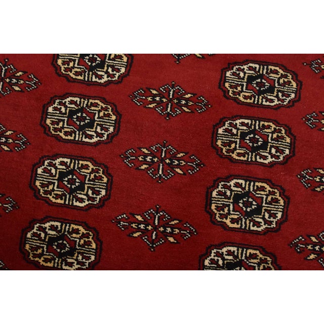 Bokhara Rug 8′ X 10’1” Red Wool Tribal Hand-Knotted Oriental Carpet For Sale - Image 4 of 13