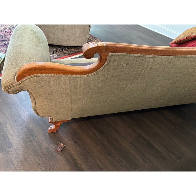 Vintage Sofa With Beautiful Carved Wood Accents For Sale - Image 10 of 13