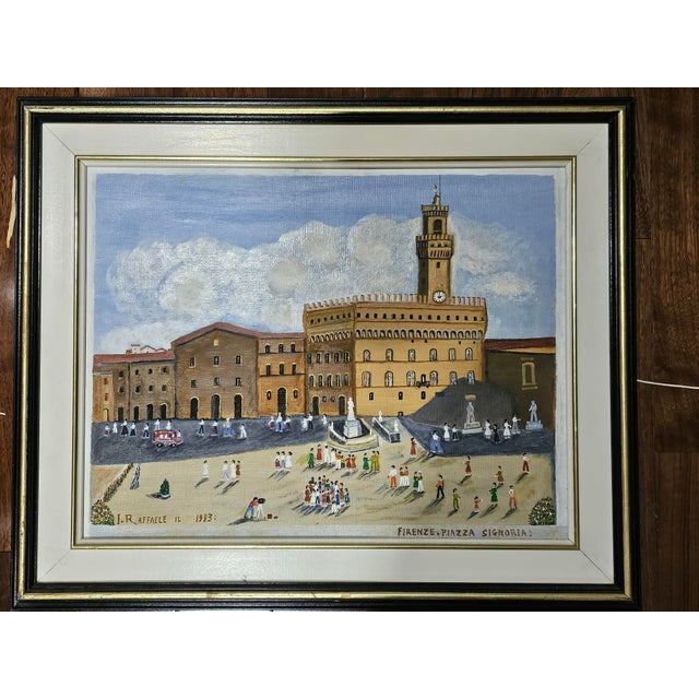 This charming original oil on canvas by artist Raffaele Iacampo captures the historic heart of Florence, Italy. Painted in...
