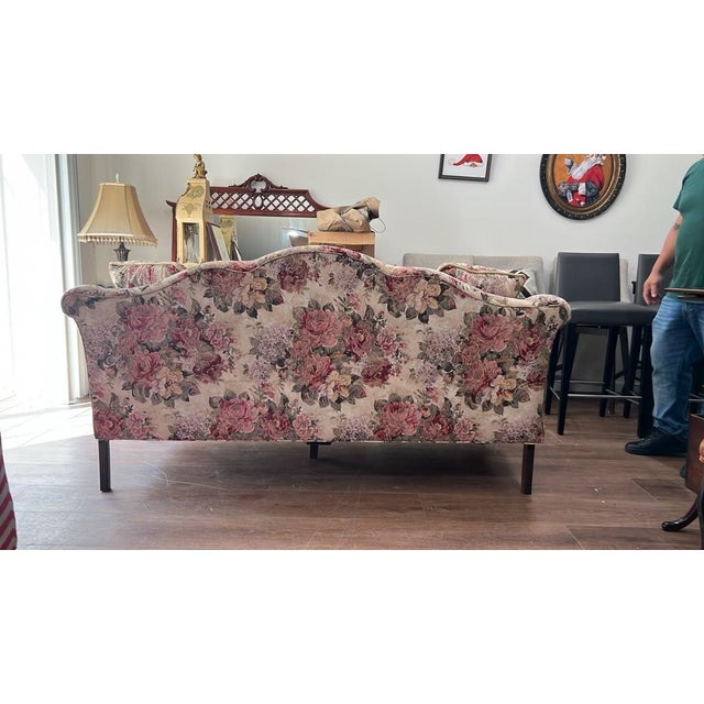 Vintage Floral Humpback Sofa With Carved Claw-and-Ball Feet For Sale - Image 4 of 5