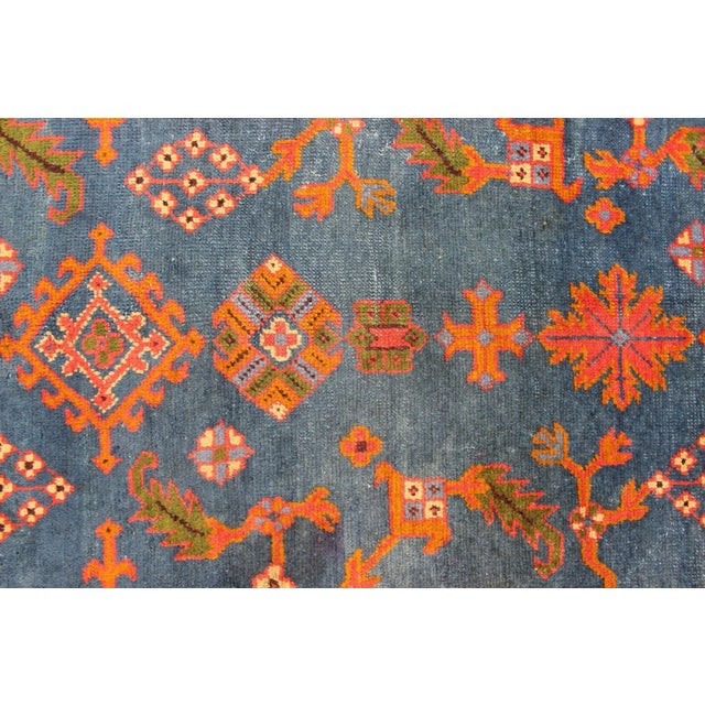 Early 20th Century Antique Turkish Oushak Rug in Vibrant Blue Red Green With All-Over Design For Sale - Image 10 of 12