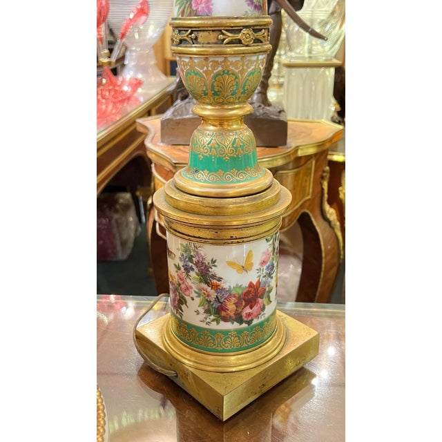 19th Century French Empire Style bronze mounted Porcelain Table Lamps - A Pair For Sale - Image 11 of 12