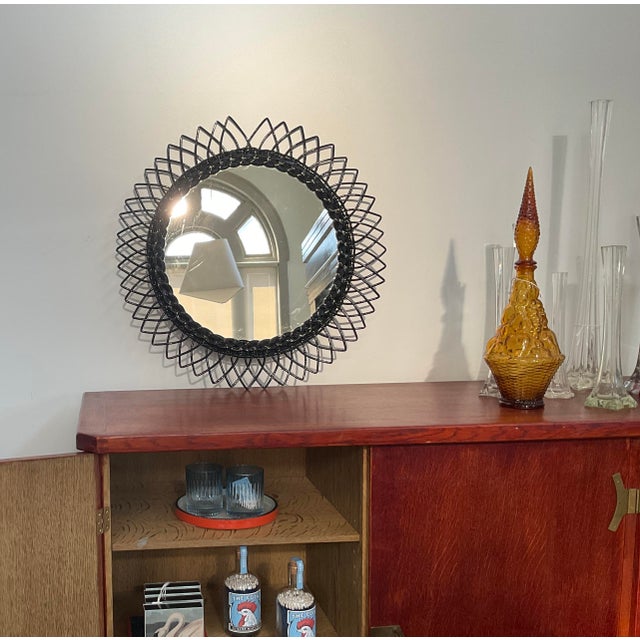 Vintage Round Wicker Sunburst Wall Mirror For Sale - Image 11 of 13