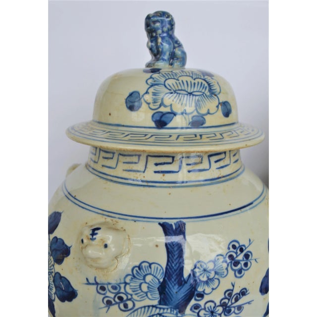 Chinoiserie Chinoiserie White & Blue Floral Baluster Ginger Jars - a Pair For Sale - Image 3 of 7