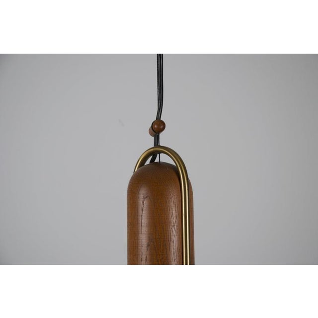 Metal Mid-Century Teak and Brass Pendant Lamp, Italy, 1960s For Sale - Image 7 of 14
