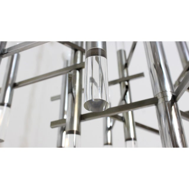Silver Acrylic Glass and Chrome Chandelier from Gaetano Sciolari, 1970s For Sale - Image 8 of 10