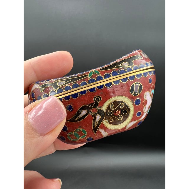 Mid 20th Century Chinese Cloisonné Yuanbao Wealth Ingot Trinket Boxes - Set of Three For Sale - Image 4 of 12