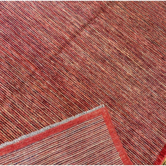 Mid-Century Modern Vintage Turkish Striated Rug in Red, Ivory, and Brown | 5'9" X 7'7" For Sale - Image 3 of 4