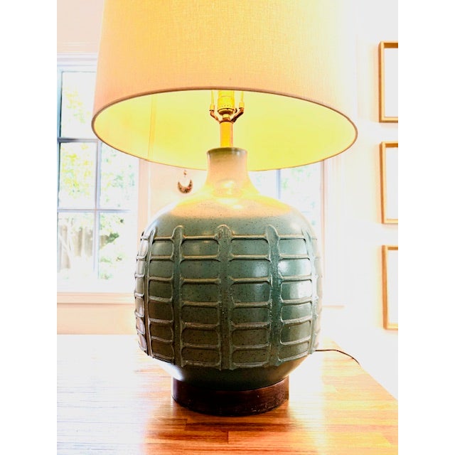 An exceptional and seldom-seen monumental stoneware table lamp by celebrated California ceramic artist David Cressey....