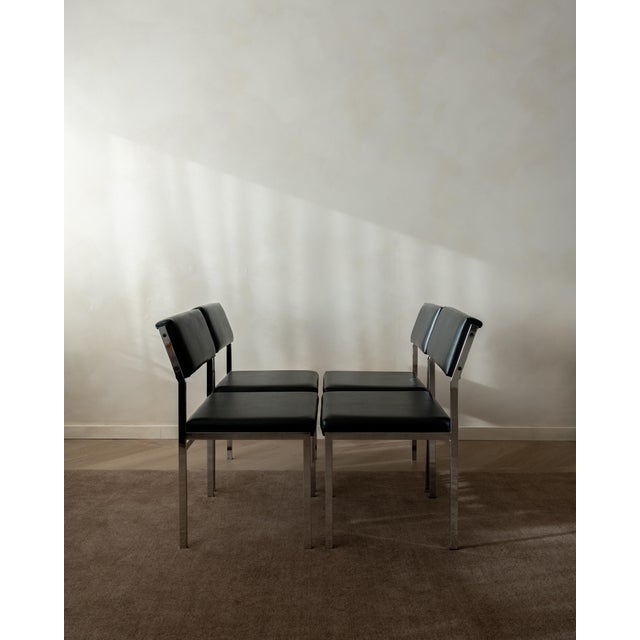 Pastoe Bauhaus SM07 Dining Chairs in Chrome and Leather by Cees Braakman for Pastoe, 1960s, Set of 4 For Sale - Image 4 of 18