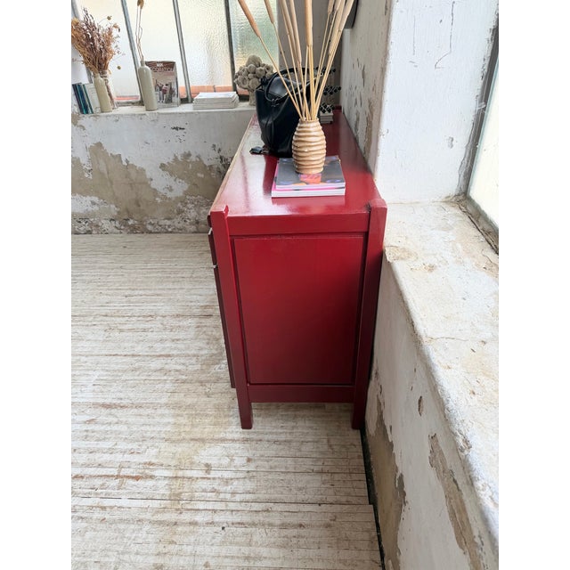 Vintage Red Lacquered Sideboard in Wood, 1970 For Sale - Image 4 of 18